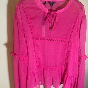 Buffalo Pink Women's Top Gail V neck Pink Yarrow Rose Dressy Sheer